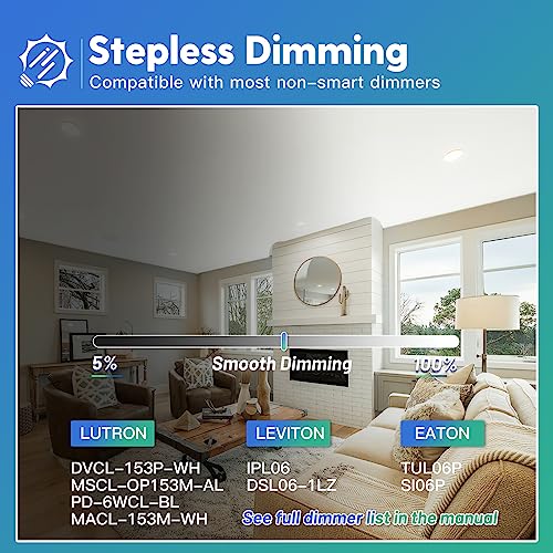 6 Pack 6 Inch Ultra-Thin LED Recessed Ceiling Light, Dimmable Canless Wafer Downlight 7k