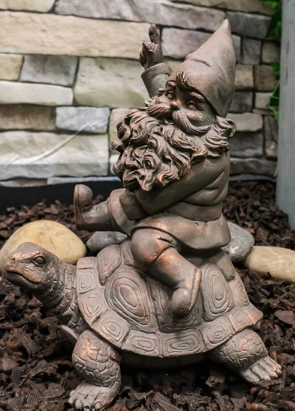 Gnome Sitting On Tortoise Figurine Garden Decor k7