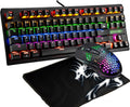 Mechanical Keyboard ,Wired Rainbow LED Backlit 87 Key Waterproof Gaming Keyboard + Gaming Mouse 6400 DPI RGB Mouse and Mousr pad for PC PS4(Black) Pack of 2