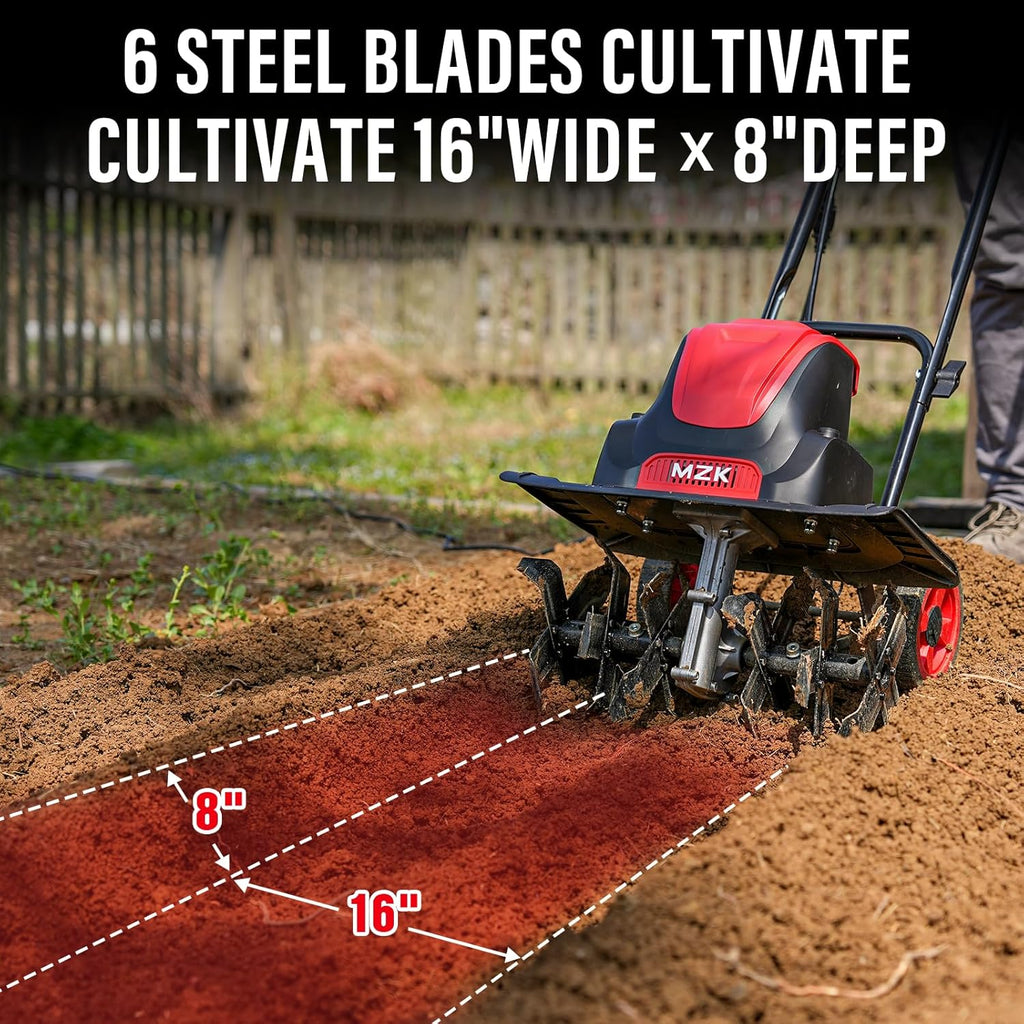 Electric Tiller Cultivator 16 Inch 8 Depth Adjustable Wheels F7k