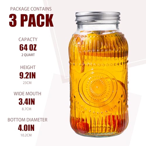 64oz Wide Mouth Mason Jars with Lids, 3 Pack a7