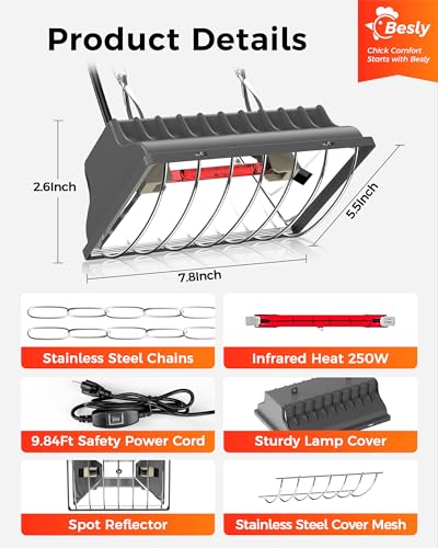 Heat Lamp for Chicken Coop, 250W Waterproof Infrared Heater a7