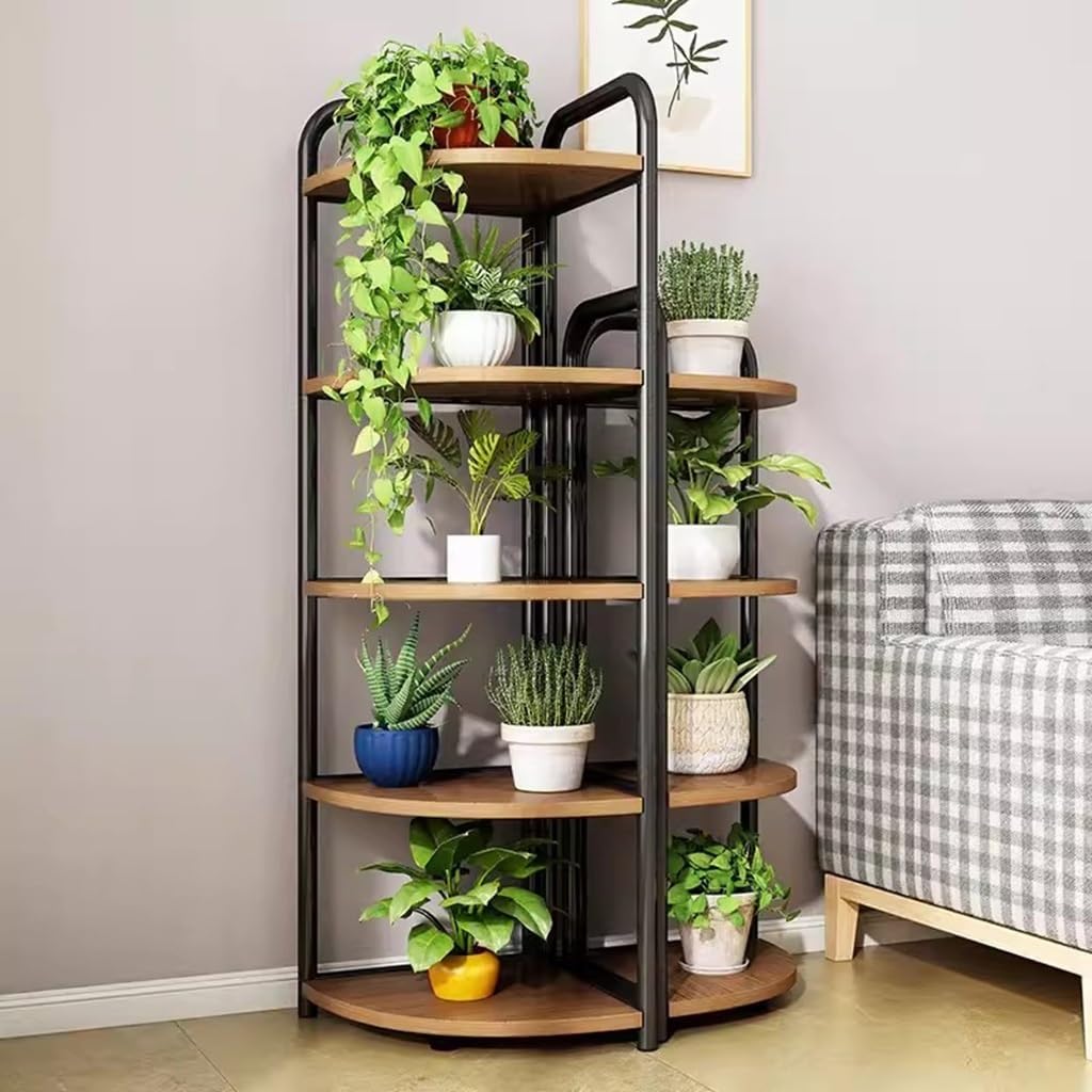 5 Tier Wood Plant Stand Corner Metal Flower Rack 7k