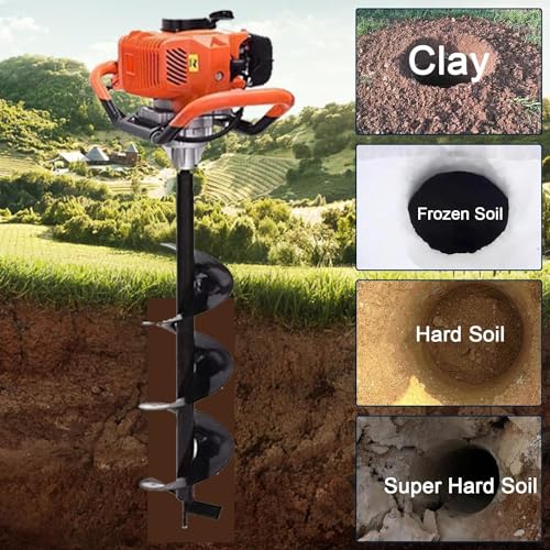 Earth Auger Digger 2200W Gas Powered with 3 Drill Bits 3 Rods k7