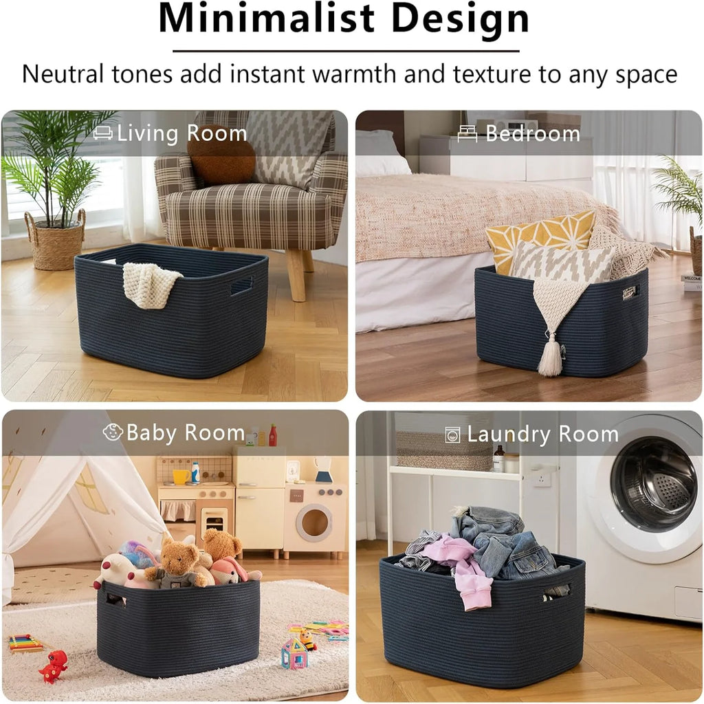 Woven Blanket Storage Basket with Handles 75L a7