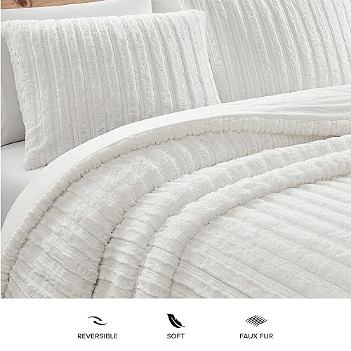 Plush Faux Fur Comforter Set with Pillow Shams, Full/Queen, Seal Grey k7