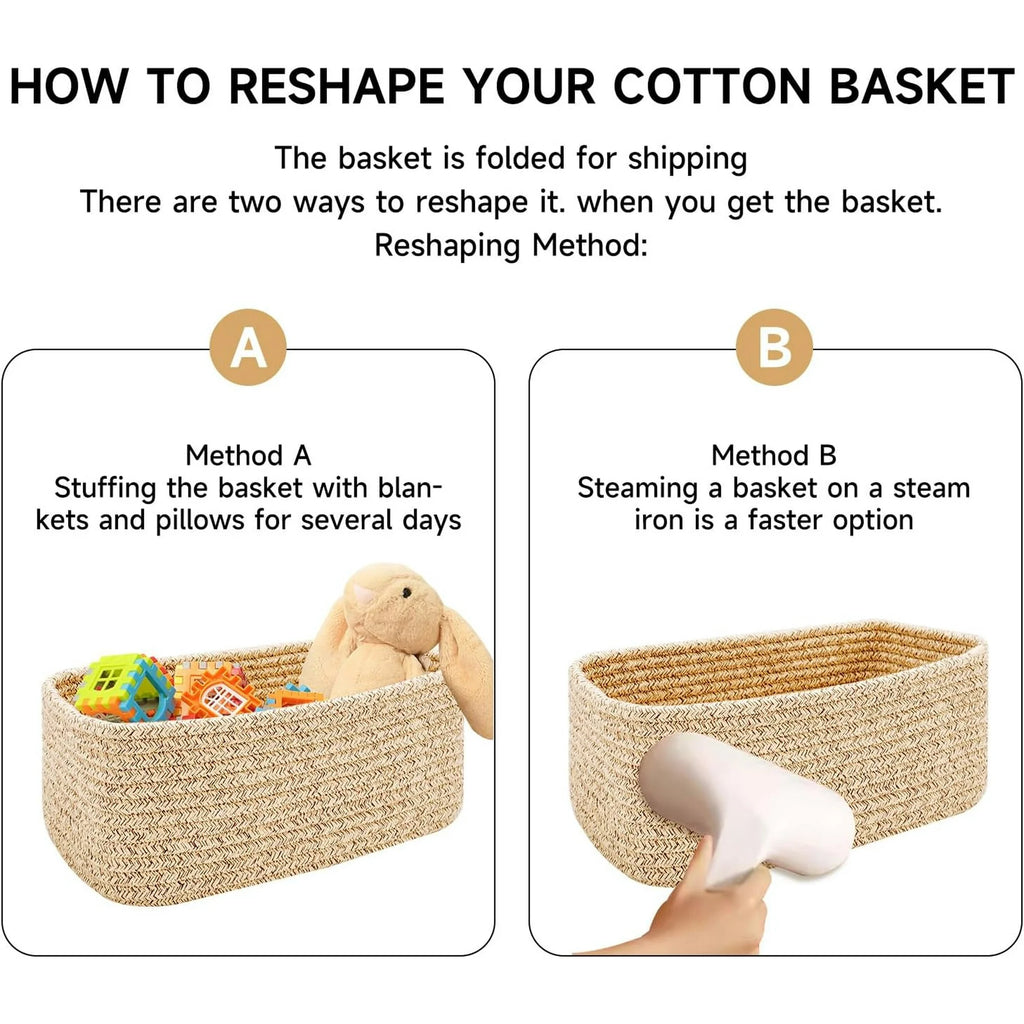 Small Storage Baskets for Organizing, Woven Rope Cube Bins 3 Pack a7