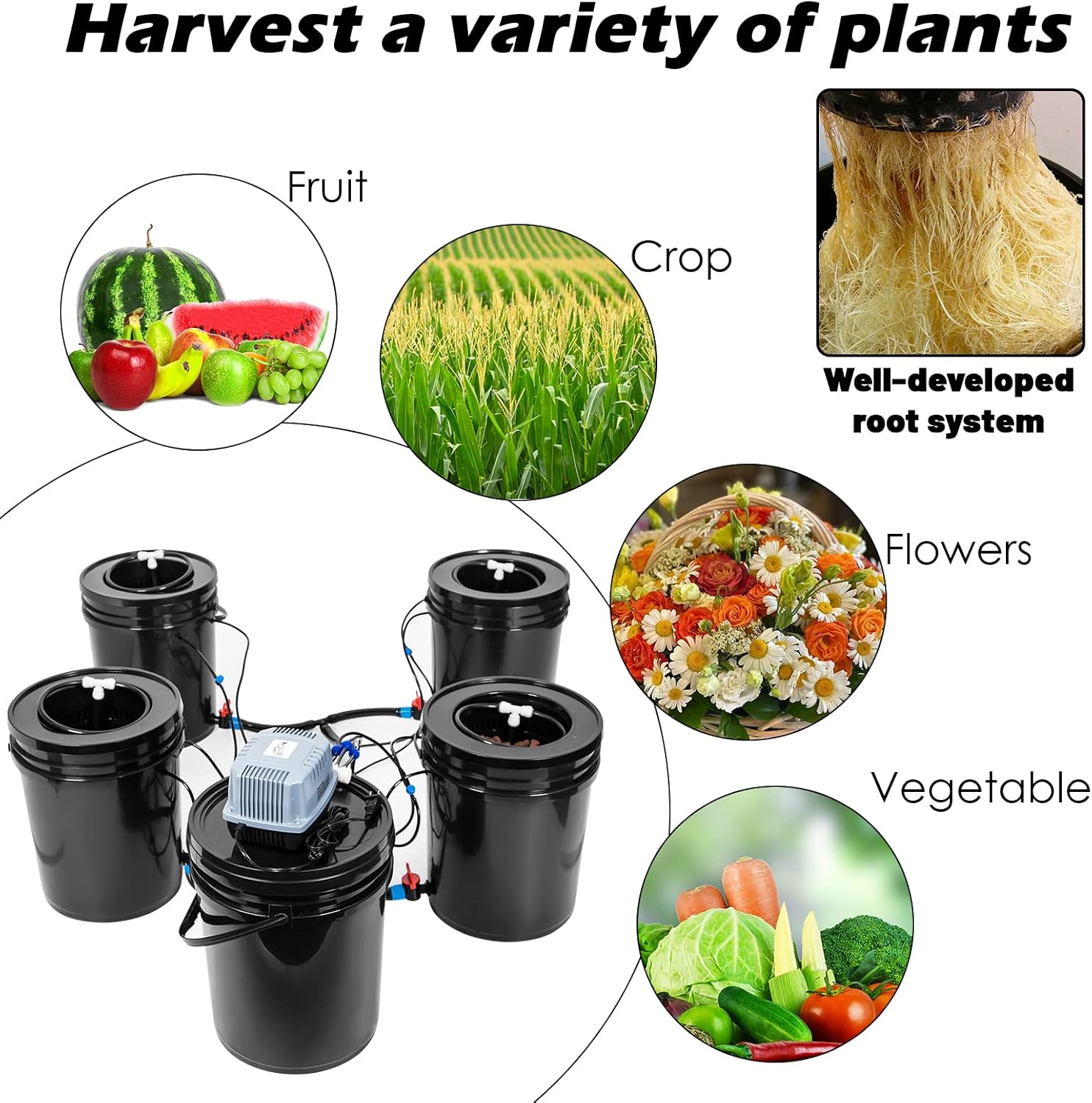 Hydroponic DWC Bucket Kit for Vegetables 4 Bucket System a7