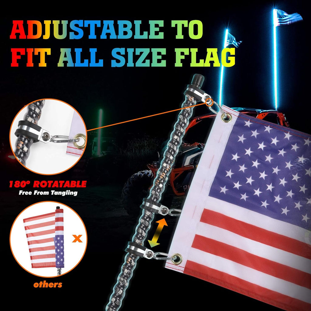LED Whip Lights for UTV ATV Bluetooth, 366 Modes Spiral RGB, 2pcs 3ft a7