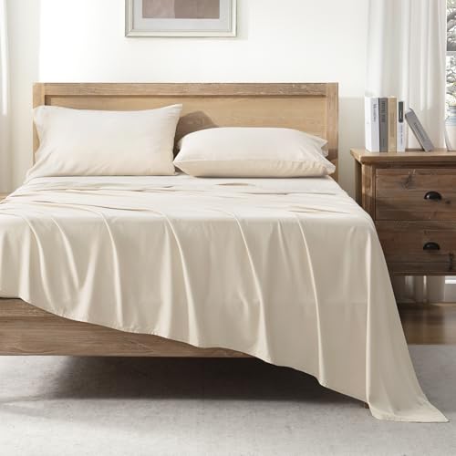 Queen Sheets Set, Cooling Bamboo Bedding, Deep Pocket, Dark Green K7