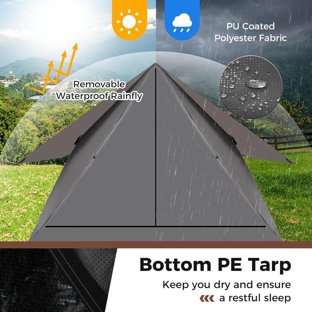Pop Up Camping Tent for 2-3 Person, See-Through with Rainfly A7