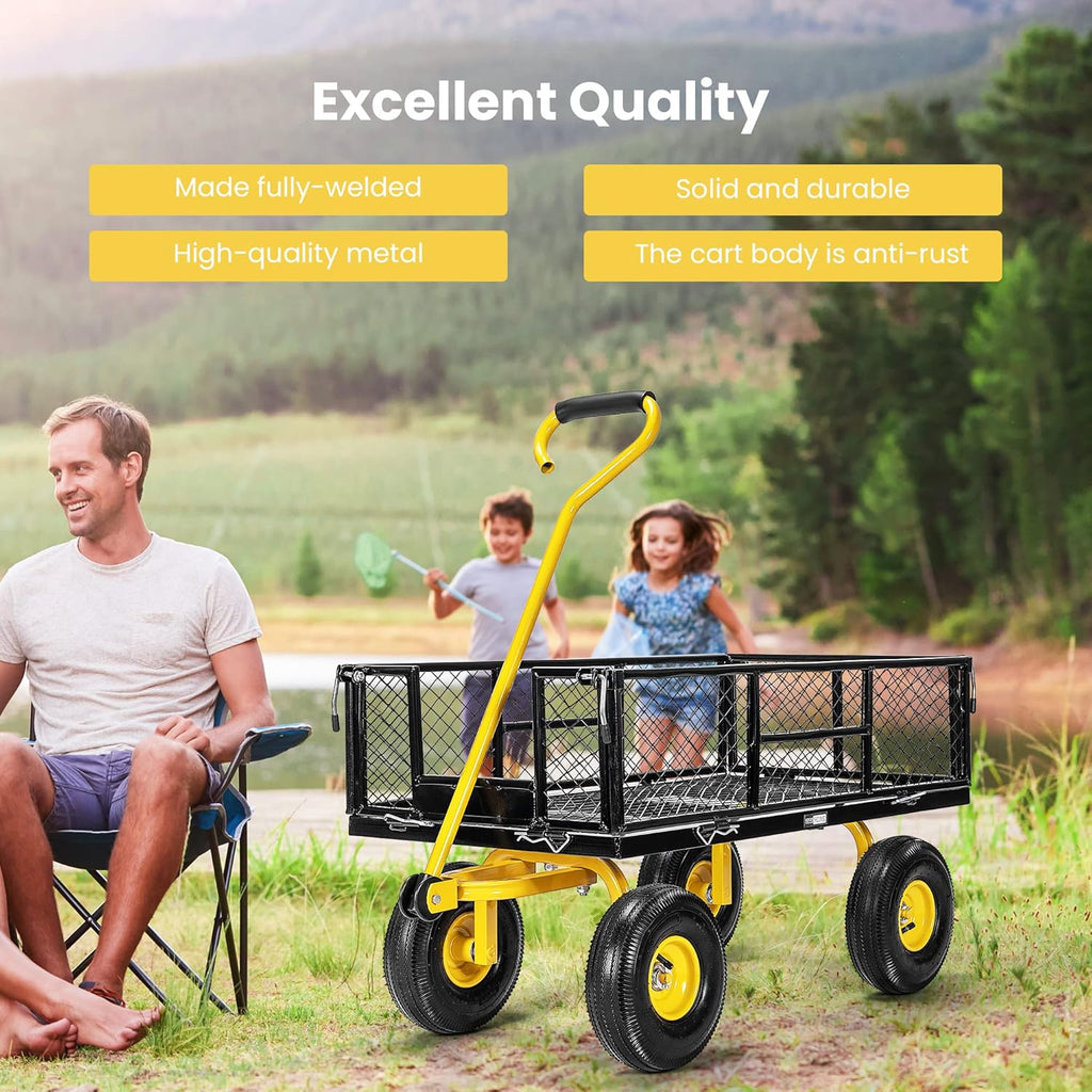 Heavy Duty Mesh Steel Garden Cart with Removable Sides 4.10/3.50-4 Wheels k7