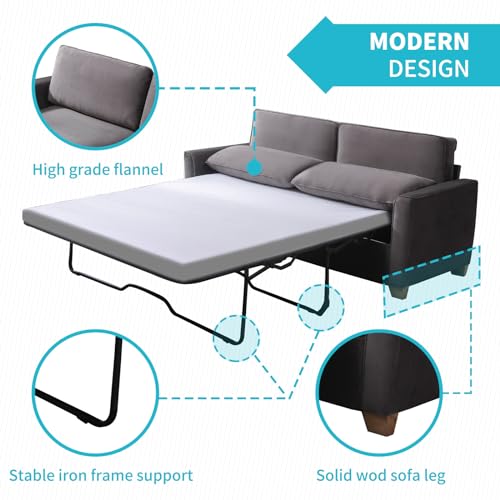 Queen Pull Out Sofa Bed 2-in-1 Convertible Sleeper Couch Beige a7