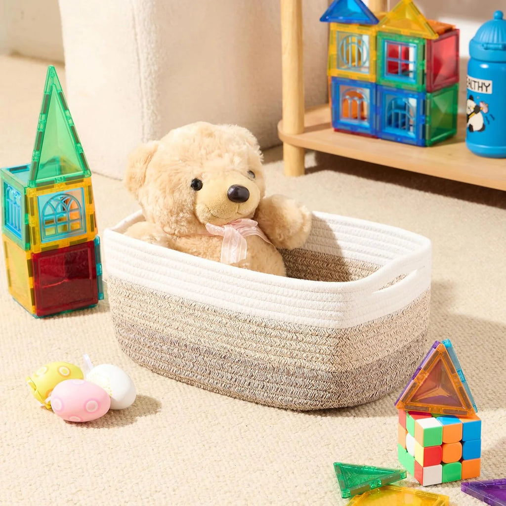 Small Storage Baskets for Organizing, Woven Rope Cube Bins 3 Pack a7
