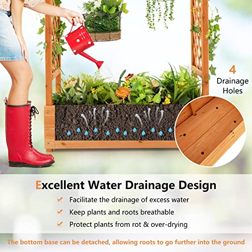 Raised Garden Bed with Arch Trellis Wood Planter Box k7