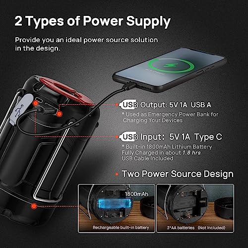 Collapsible LED Camping Lantern USB Rechargeable 2-in-1 Emergency Light with Flashlight, Black k7