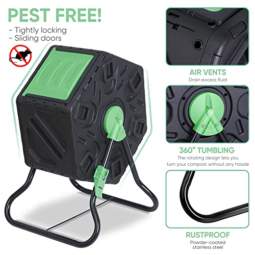 Compost Tumbler Dual Chamber Outdoor 37 Gallon Black a7