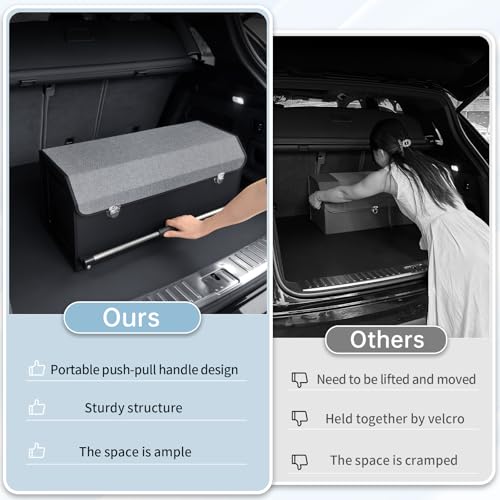 Car Organizer Trunk, Collapsible Leather with Lid, Auto Cargo Storage a7