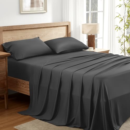 Queen Sheets Set, Cooling Bamboo Bedding, Deep Pocket, Dark Green K7