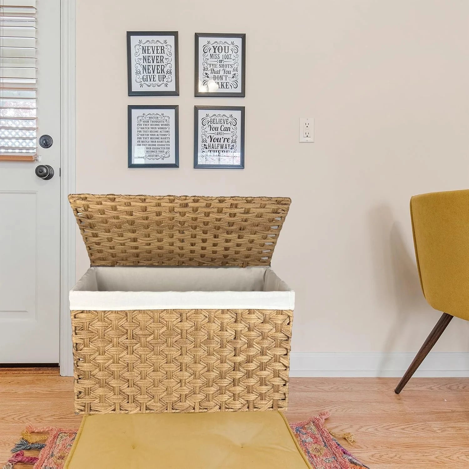 Wicker Storage Basket with Lid, 105L, Foldable, Brown K7m