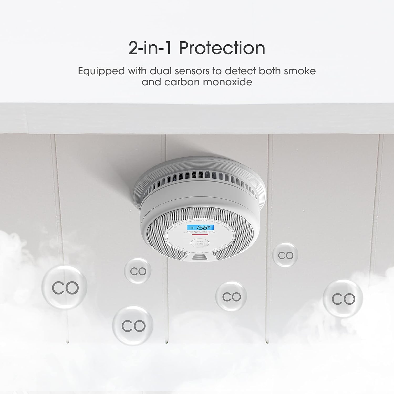 Smoke and CO Detector Alarm with LCD Display, 5-Pack k7