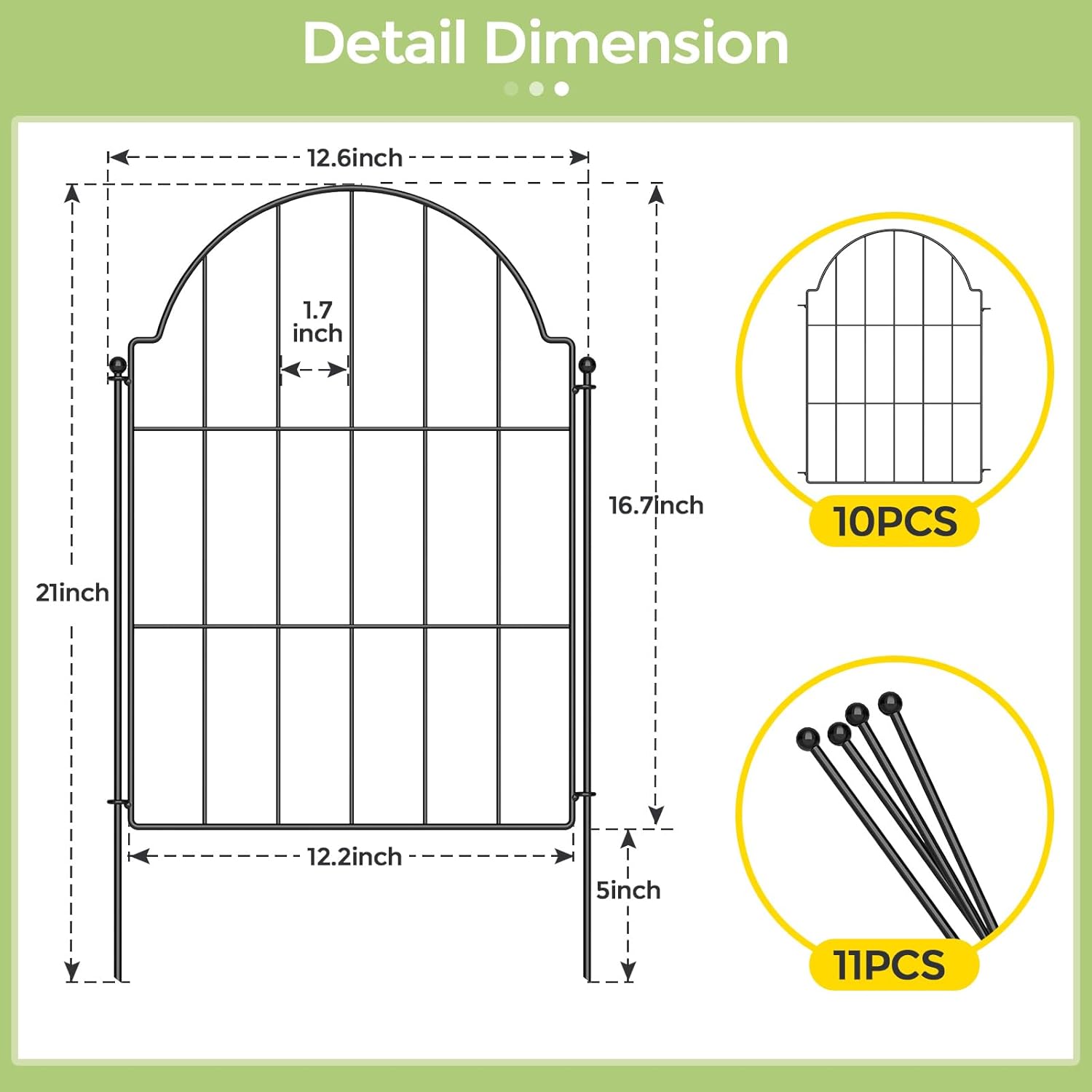 Garden Fence 21in x 10.2ft Metal Border for Pets Yard k7