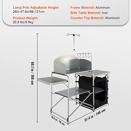 Camping Kitchen Table, Folding Outdoor Cooking Table with Storage Bag, Aluminum Cook Station, Quick Set-up for Picnics, BBQ, RV Traveling Brown k7