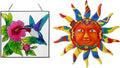 VEWOGARDEN Hummingbird Stained Glass Window Hangings, Suncatcher with Metal Chain + 12.7 Inches Metal Sun Wall Art Decor Hanging for Indoor Outdoor