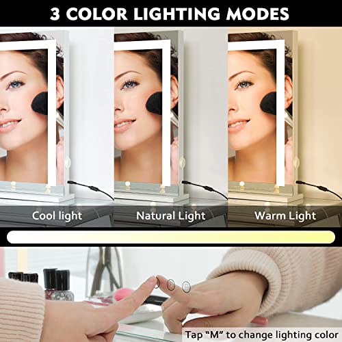 Lighted Vanity Mirror with Dimmable LED Modes, Wall-Mounted & Tabletop, USB Port 7k