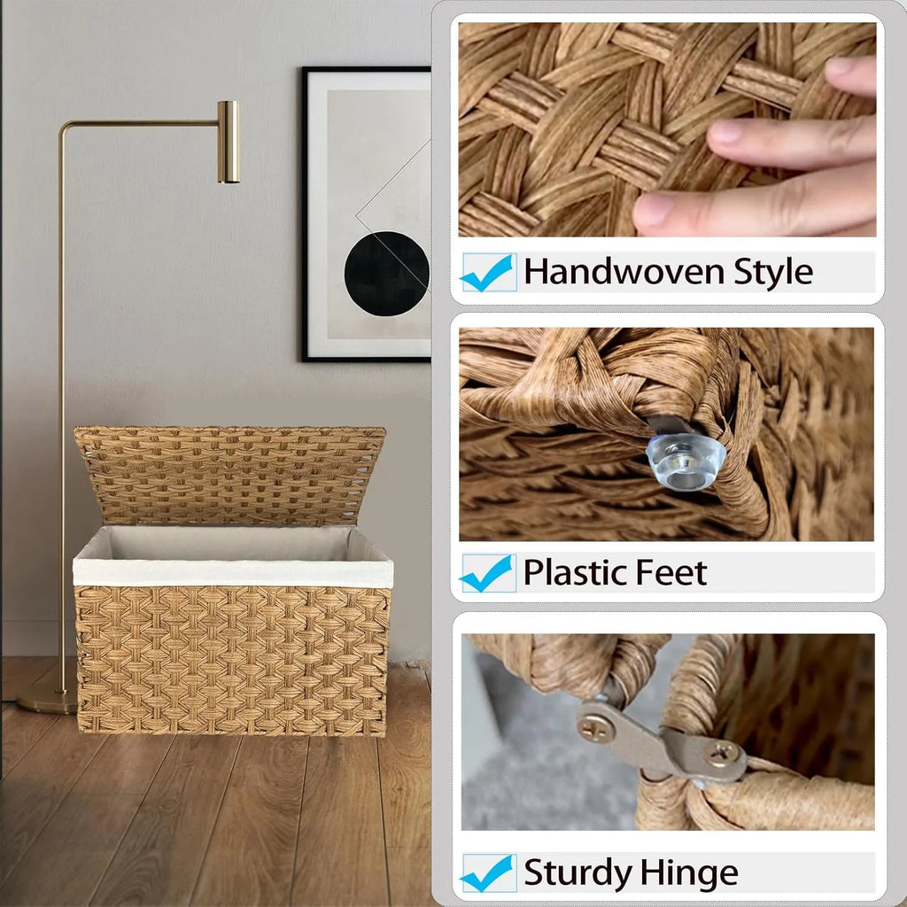 Wicker Storage Basket with Lid, 105L, Foldable, Brown K7m