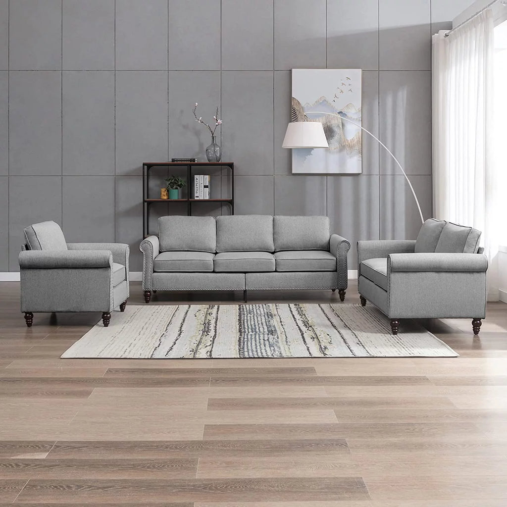 Sofa and Loveseat Set with Thick Cushion, Light Grey 7k