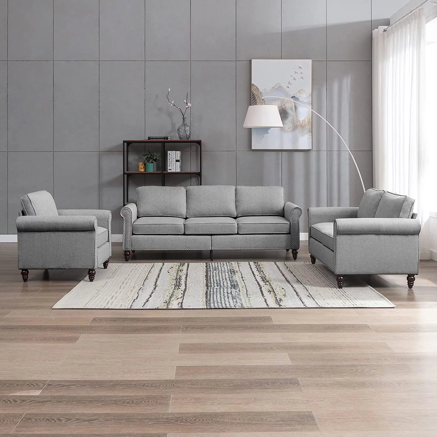 Sofa and Loveseat Set with Thick Cushion, Light Grey 7k