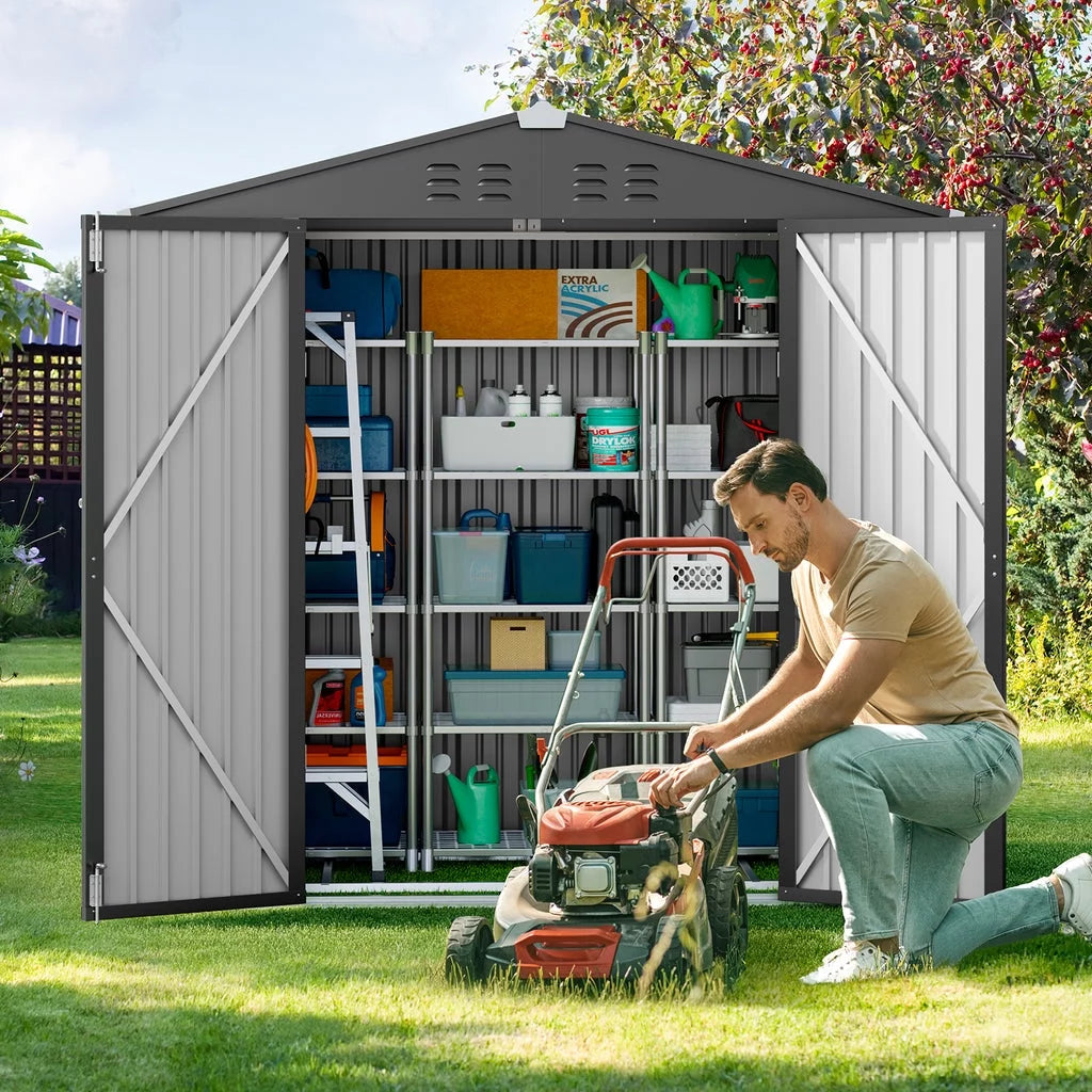 Outdoor Storage Shed with Metal Base Frame and Lockable Doors 7k
