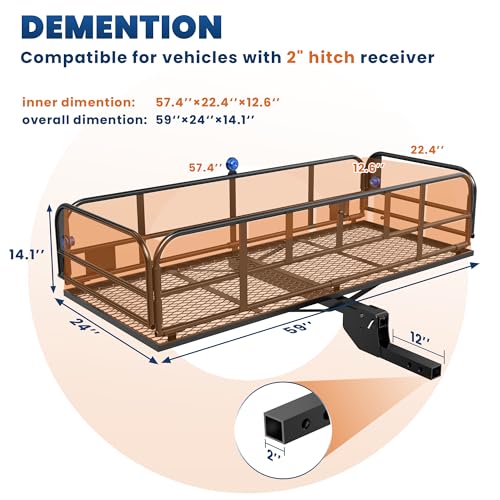 Folding Hitch Mount Cargo Carrier 2" Receiver 60x24x14 A7