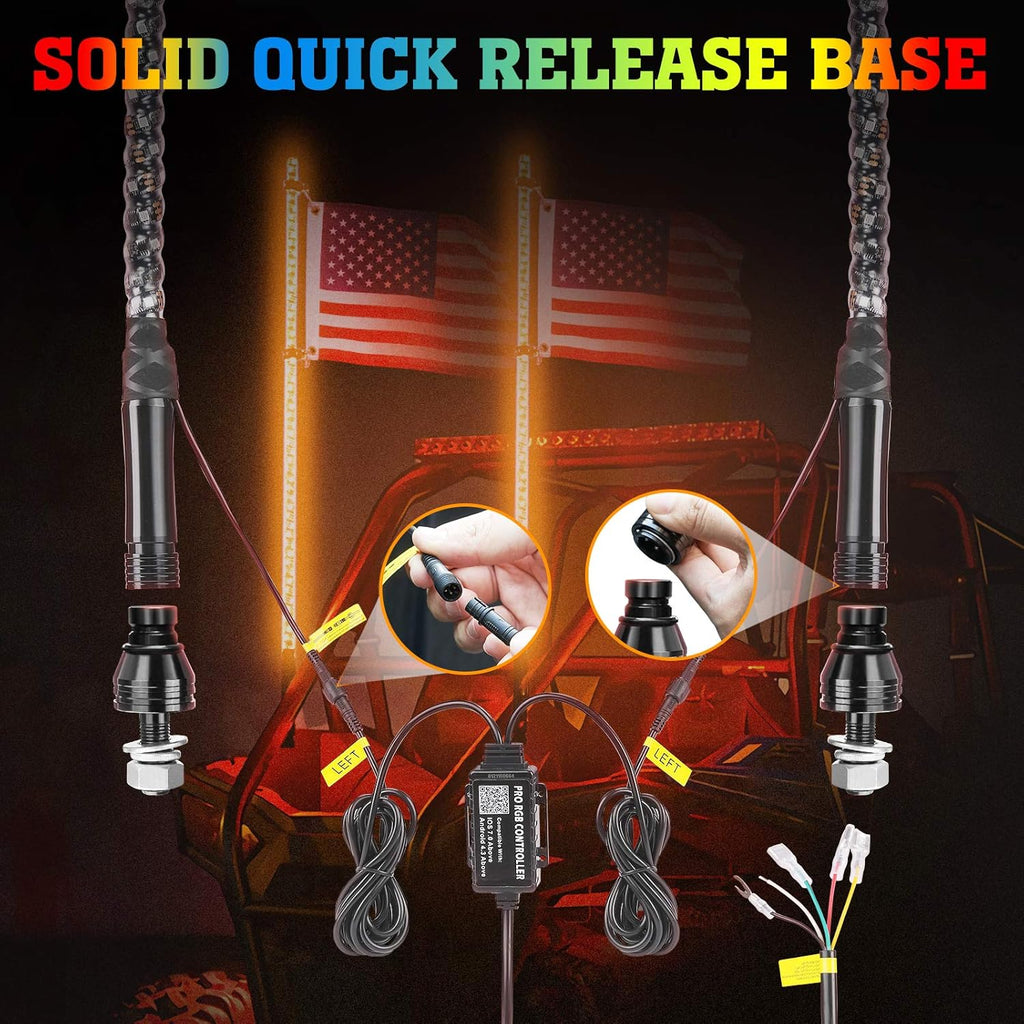 LED Whip Lights for UTV ATV Bluetooth, 366 Modes Spiral RGB, 2pcs 3ft a7