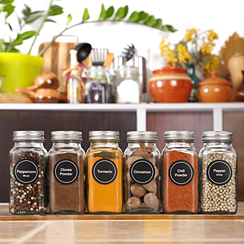 24 Pcs Glass Spice Jars with Labels 4oz Square Bottles Airtight Caps Funnel k7