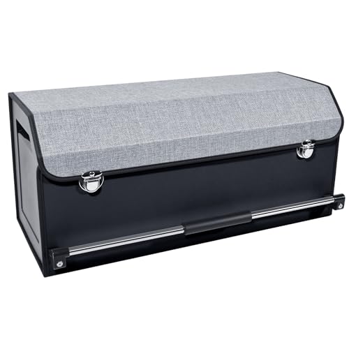 Car Organizer Trunk, Collapsible Leather with Lid, Auto Cargo Storage a7