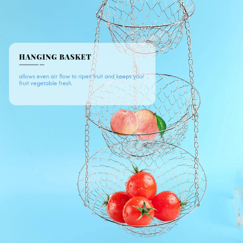 Fruit Basket Hanging Storage Silver a7