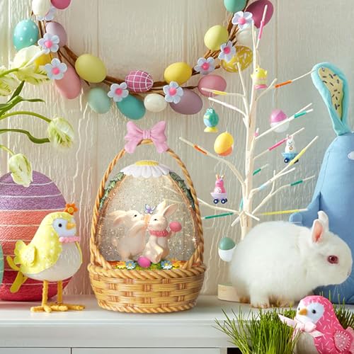 Easter Snow Globe Lantern with Timer Swirling Glitter, Indoor Decor A7