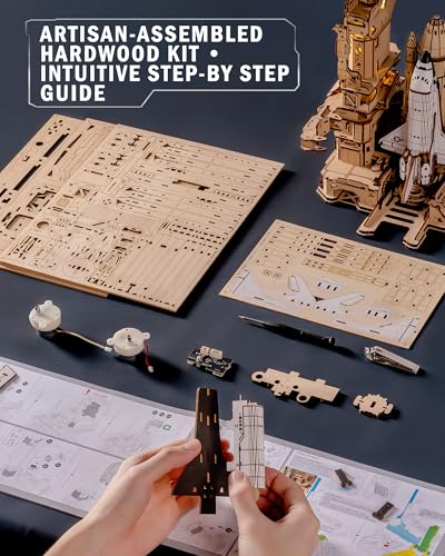 3D Space Shuttle Wooden Puzzle DIY Model with Lighting A7