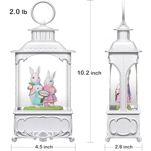 Easter Snow Globe Lantern with Timer Swirling Glitter, Indoor Decor A7