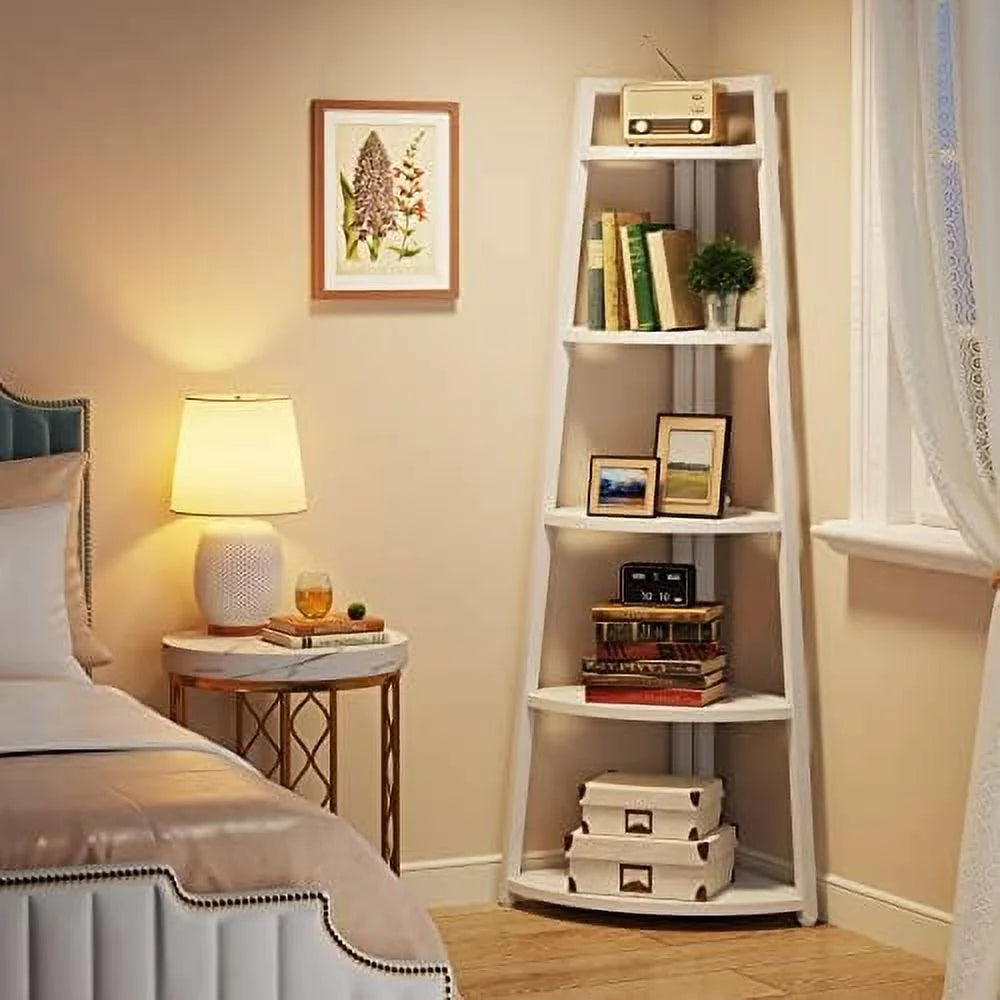 70 inch Tall Corner 5 Tier Bookshelf Bookcase Gold a7