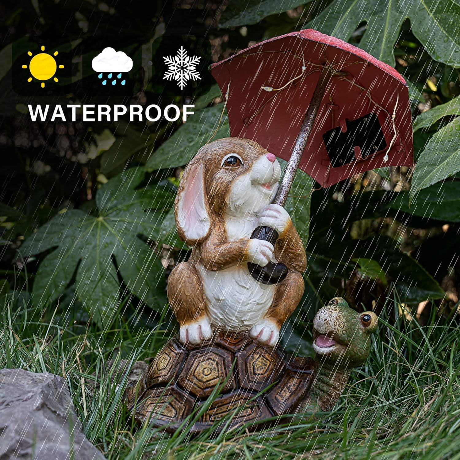 Solar Garden Statues Rabbit Turtle Decor Lights for Outside Yard A7k