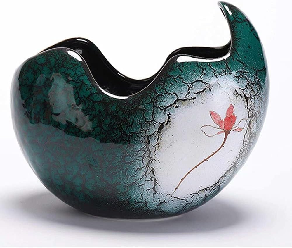 Egg Crack Design Blue Planter Pot for Orchid Ceramic Planter Succulent Plant Pots Without Drainage Hole Orchid Container Indoor Gardening(Teal Blue)