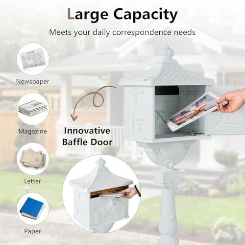 Cast Aluminum Mailbox with Post Locking Residential Outdoor Black K9