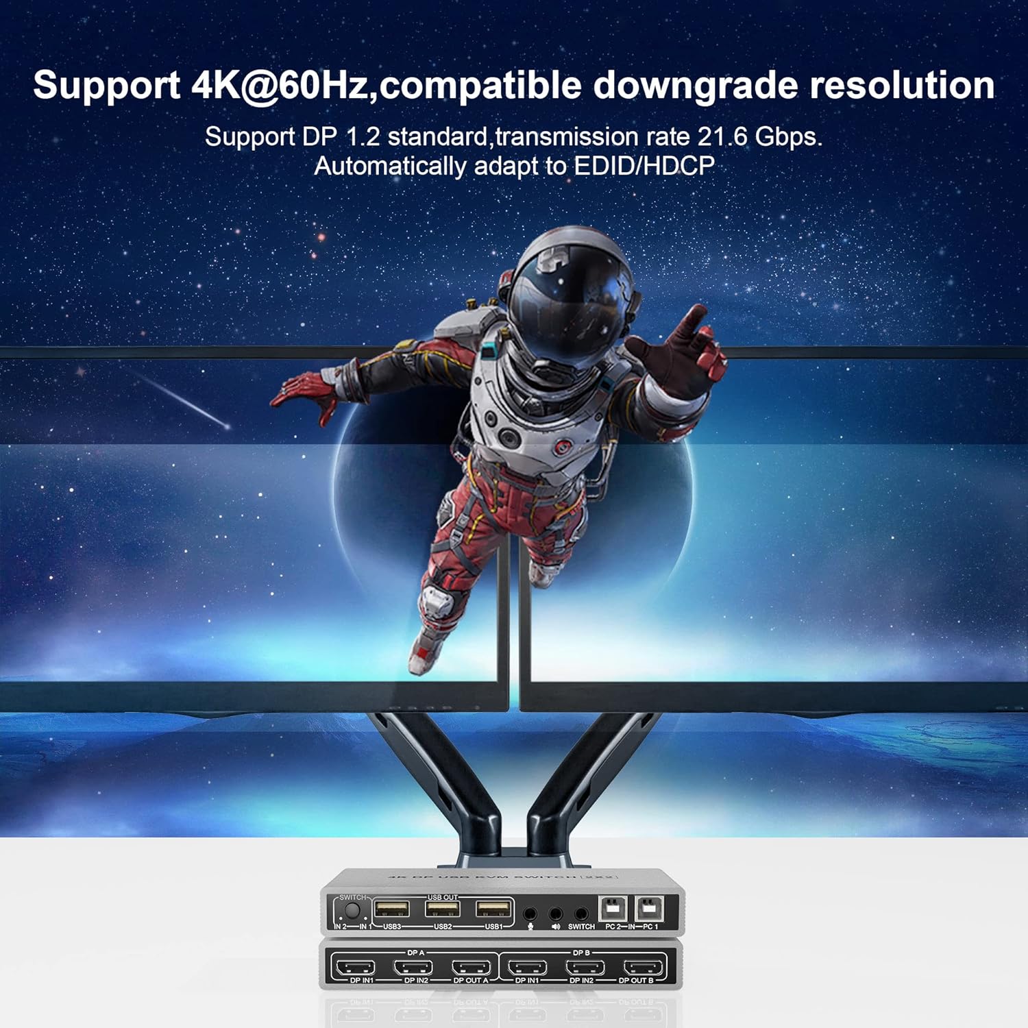 KVM Switch Dual Monitor DisplayPort 4K 60Hz Extended Display, USB Hub & Audio Output a7