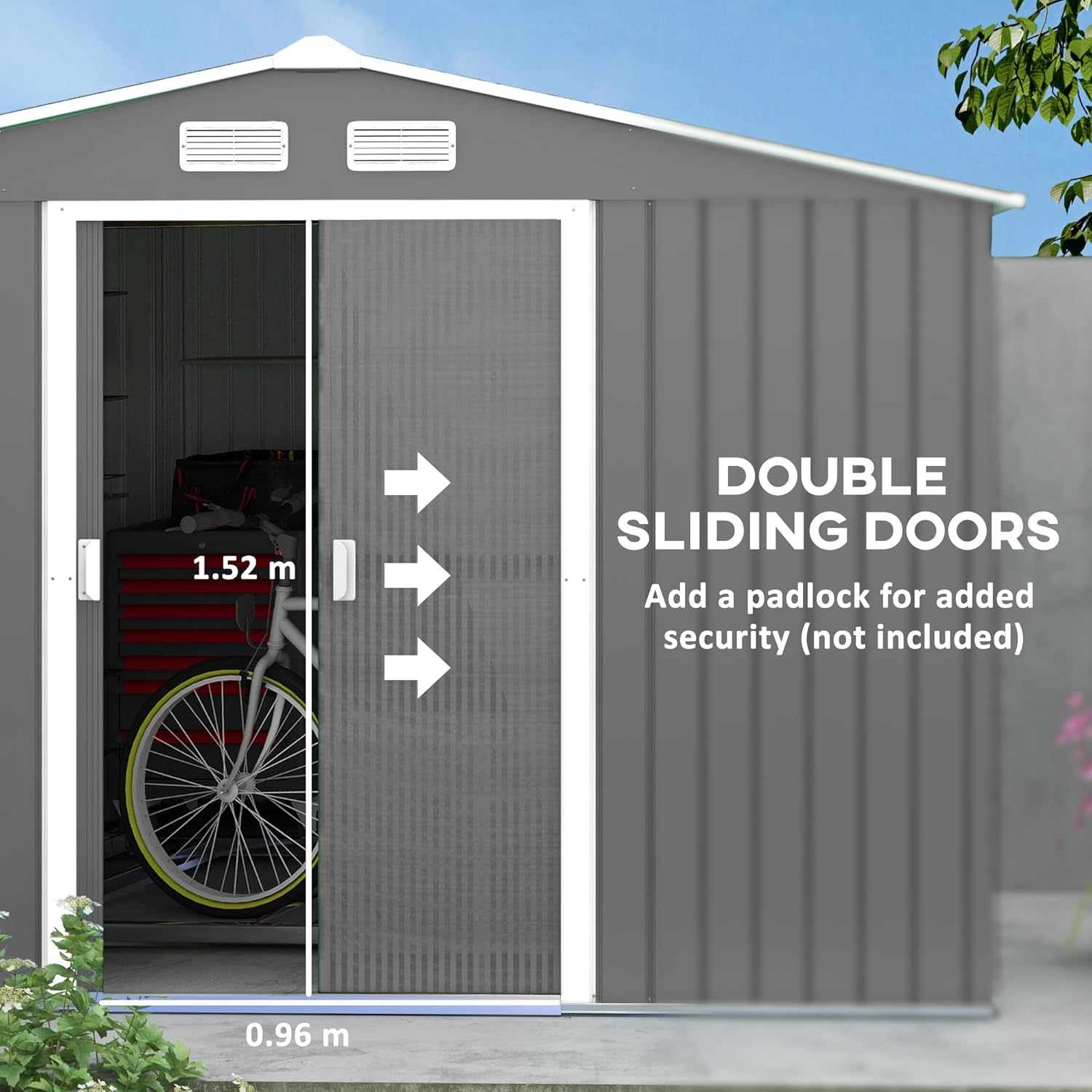 Outdoor Storage Shed 11x9 ft with Foundation Kit and Sliding Doors G7