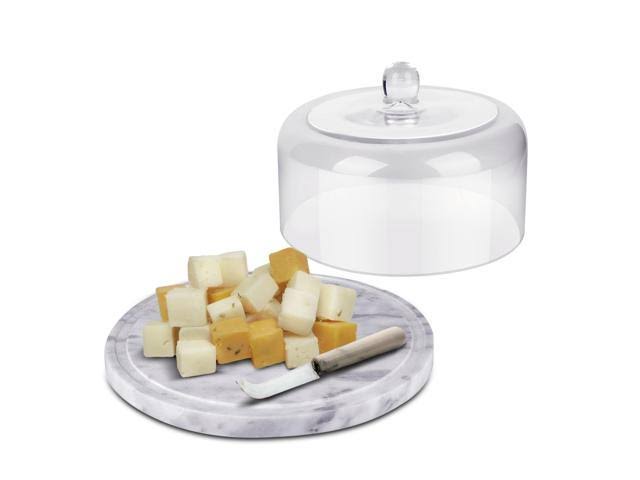 Marble Cake Stand with Glass Dome Serving Platter A7