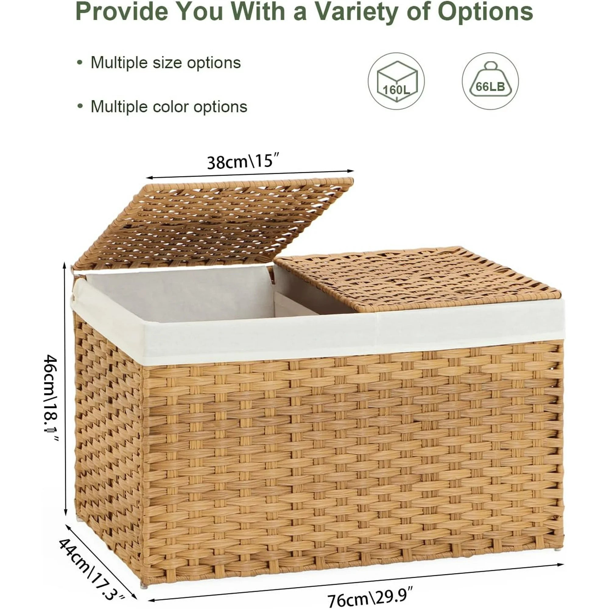 Wicker Storage Basket with Lid and Handles 42 Gallon A7