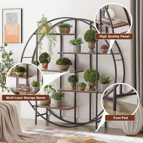 Plant Stand 5 Tier Tall Metal Shelf Indoor Round Ladder Rack Black Brown k7